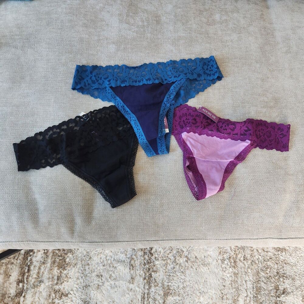Adore Me Women's 0X Multicolor Lace Thong Panties Pack of Three NWT